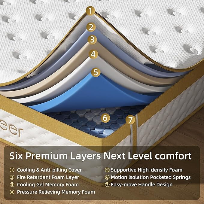 Cooling Gel King Size Mattress 10 Inch Hybrid King Mattress in a Box with Pocketed Springs Memory Foam for Back Pain & Pressure Relief with CertiPUR-US Certified Foam