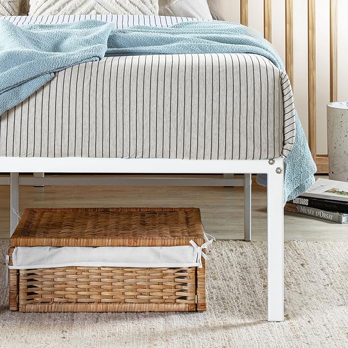 Best Price Mattress 18 Inch Metal Platform Bed Frame, Heavy Duty Steel Slats, White, Full