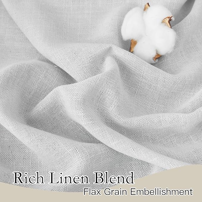 RYB HOME Semi Sheer Curtains - Natural Linen Textured Blend Sheer Curtains Light Glare Filtering Privacy Window Curtaind for Living Room Bedroom Dining, Dove Grey, W 52 x L 108 inch, 1 Pair