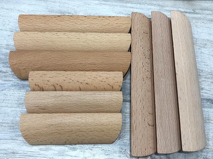 10Pcs Unfinished Wood Solid Furniture Pulls Handles,Unfinished Unpainted Paintable Wooden Handles Cupboard Closet Drawer Handle Pull,Length 4.84",Hole Dis.3.78"