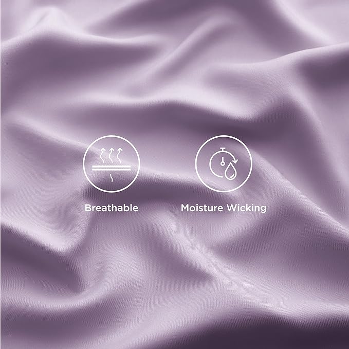 Bedsure Queen Sheet Set, Rayon Derived from Bamboo, Cooling Sheets, Breathable & Soft, Deep Pocket Up to 16 Inches, Hotel Luxury Silky Bedding for Hot Sleepers, Lilac