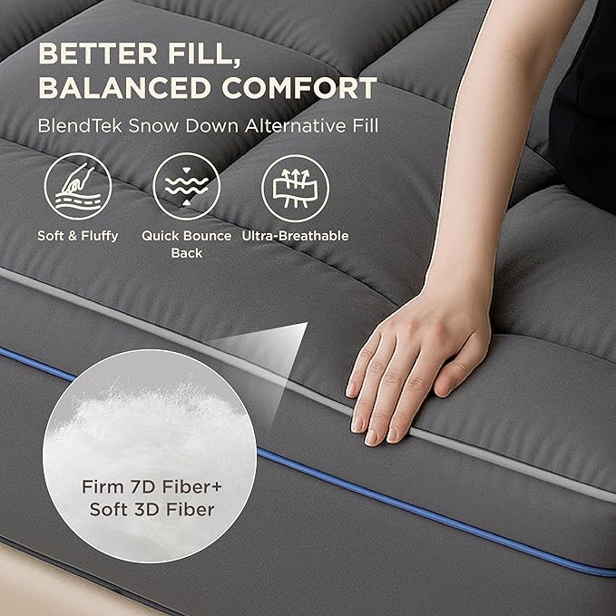 Bedsure Twin XL Mattress Topper Dorm Bedding - Extra Thick with Deep Pocket fits up to 21 Inches, Plush Soft Pillow-Top Bed Topper for Back Pain Relief, Overfilled with Down Alternative Filling, Grey