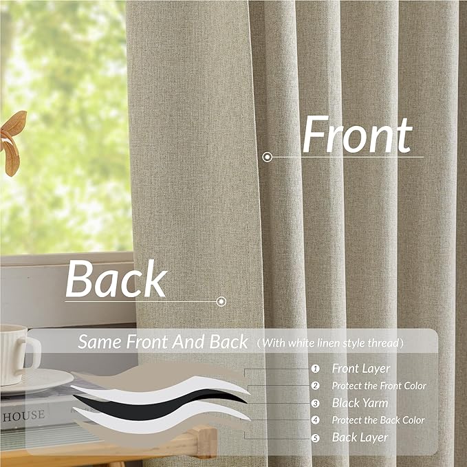 KangBang 95 Inch Pinch Pleated Linen Blackout Curtains for Sliding Glass Door, 60” Wide Pinch Pleat Curtains for Living Room French Door, Privacy Assured Elegant Modern Home Decor(60Wx95L,2 Panels)