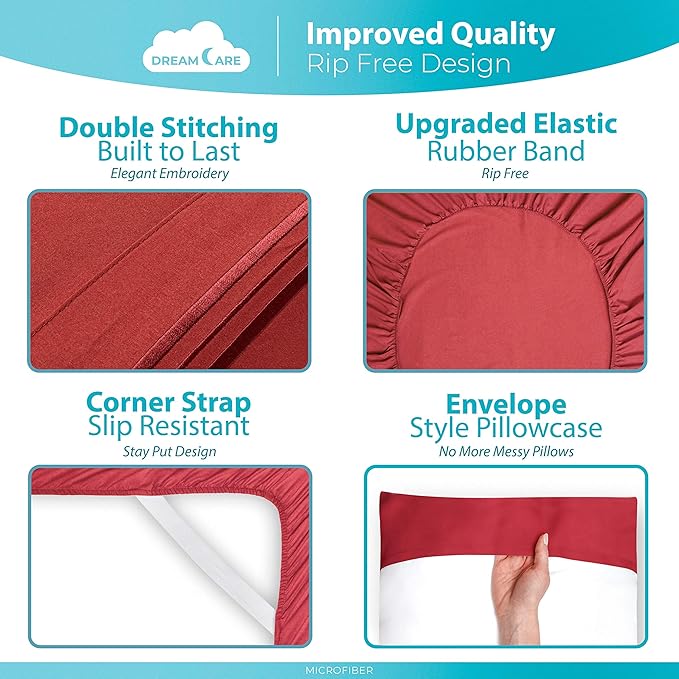DREAMCARE California King Sheet Sets – 6 pcs Cooling Bed Sheets – up to 21” Deep Cal King Sheets – 2500 Supreme Collection – Extra Soft 100% Brushed Microfiber Hotel Luxury with Side Pocket – Burgundy