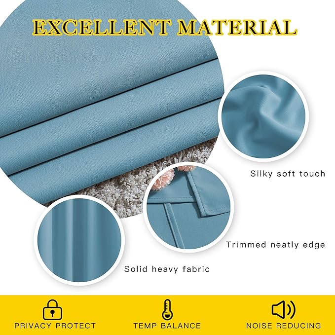 NICETOWN Blackout Teal Blue Living Room Curtains - Grommet Solid Thermal Insulated Sound Reducing Room Darkening Privacy Doorway Curtains for Bedroom (2 Panels, W52 x L78)