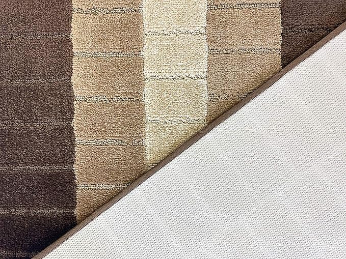 Custom Size Modern Geometric Pattern Carpet Runner Rug for Hallways, Slip Resistant Latex Rubber Backed, 31 inch Wide X Customized Length, Squares Brown, 31 inch X 20 feet