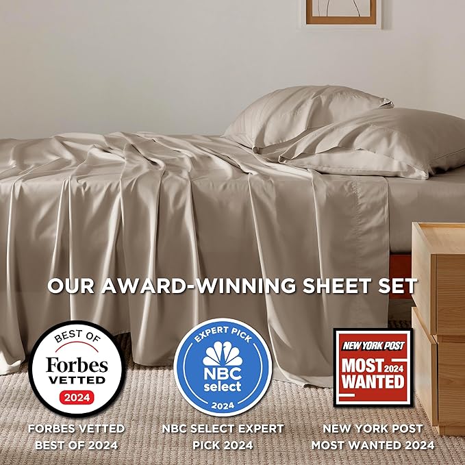 Bedsure California King Sheet Sets, Cooling Sheets, Rayon Derived from Bamboo, Deep Pocket Up to 16", Breathable & Soft Bed Sheets, Hotel Luxury Silky Bedding Sheets & Pillowcases, Simply Taupe