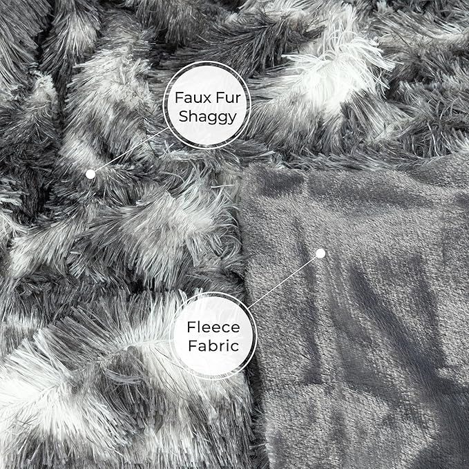 Tuddrom Decorative Extra Soft Fuzzy Faux Fur Throw Blanket 50" x 60",Solid Reversible Long Hair Shaggy Blanket,Fluffy Cozy Plush Comfy Microfiber Fleece Blanket for Couch Sofa Bedroom,Tie Dye Grey