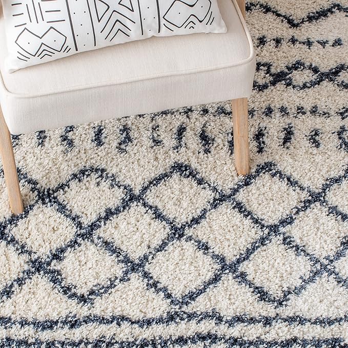 SAFAVIEH Arizona Shag Collection Area Rug - 9' x 12', Ivory & Slate, Moroccan Design, Non-Shedding & Easy Care, 1.6-inch Thick Ideal for High Traffic Areas in Living Room, Bedroom (ASG741M)