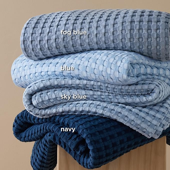 Bedsure Cooling Cotton Waffle King Size Blanket - Lightweight Breathable Summer Blanket of Rayon Derived from Bamboo for Hot Sleepers, Luxury Throws for Bed, Couch and Sofa, Fog Blue, 104x90 Inches