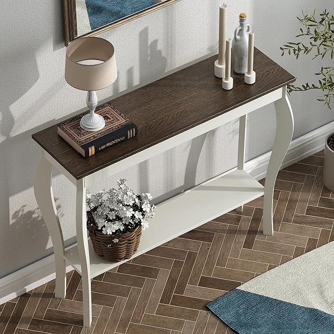 ChooChoo Narrow Farmhouse Console Table, Chic Accent Sofa Table, Entryway Table, Soft White
