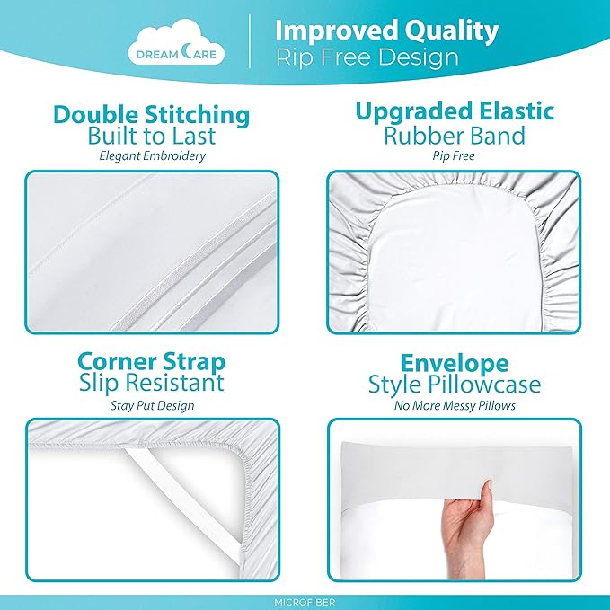 DREAMCARE Queen Sheet Set – 6 pcs Cooling Bed Sheets – up to 15” Deep Sheets Queen Size Bed Set – 2500 Supreme Collection – Extra Soft 100% Brushed Microfiber Hotel Luxury with Side Pocket – White