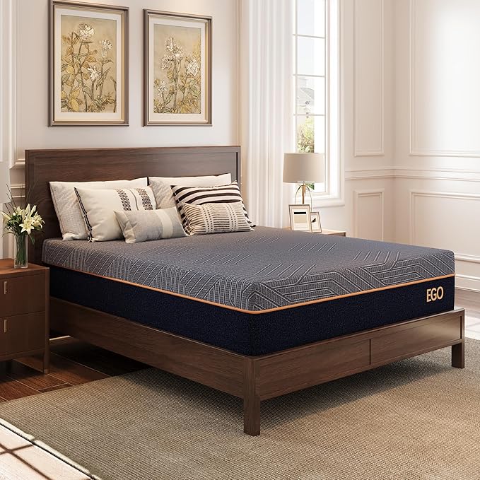 EGOHOME 12 Inch Full Mattress, Copper Gel Cooling Memory Foam Mattress for Back Pain Relief,Therapeutic Double Mattress Bed in a Box, Made in USA, CertiPUR-US Certified, 54x75x12 Black