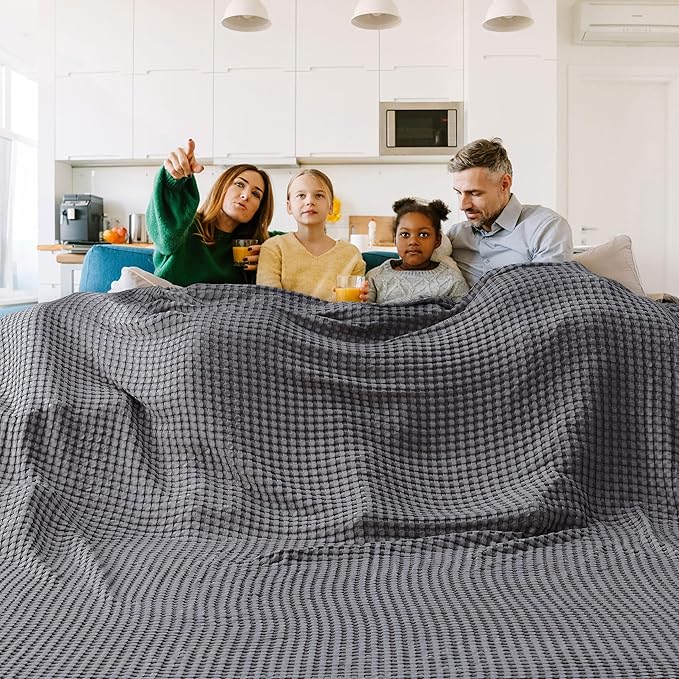Bedsure Cooling Cotton Waffle Oversized King Blanket - Lightweight Breathable Blankets Rayon Derived from Bamboo for Hot Sleepers, Luxury Throws for Bed and Sofa Dark Grey, 120x96 Inches