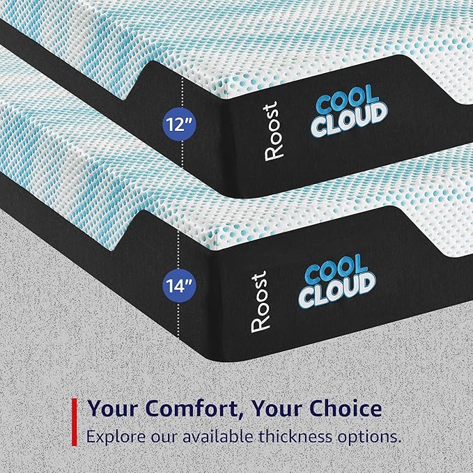 ROOST SLEEP Memory Foam Mattress, 14-Inch Twin – Cool Cloud Gel Foam Bed with Cooling Comfort and Plush Support – Pressure-Relieving Twin Mattress for Deep Sleep