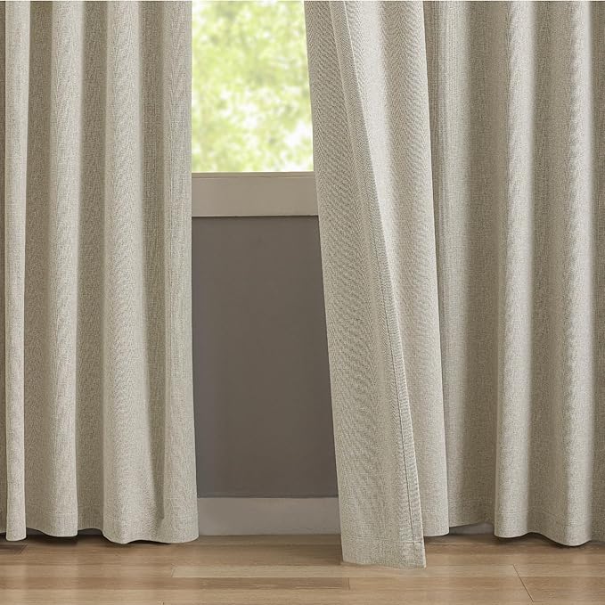 KangBang 95 Inch Pinch Pleated Linen Blackout Curtains for Sliding Glass Door, 60” Wide Pinch Pleat Curtains for Living Room French Door, Privacy Assured Elegant Modern Home Decor(60Wx95L,2 Panels)
