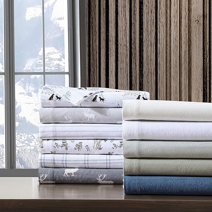 Eddie Bauer - Full Sheets, Cotton Flannel Bedding Set, Brushed For Extra Softness, Cozy Home Decor (Dog Friends White, Full)