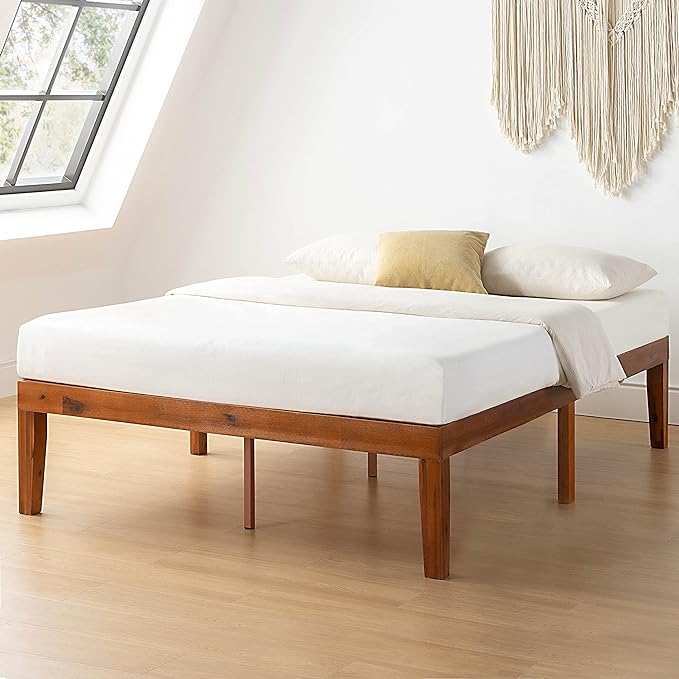 Mellow Naturalista Classic 16 Inch Solid Wood Platform Bed with Wooden Slats, Cherry, Queen