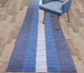 Custom Size Coastal Nautical Style Runner Rug Carpet for Hallway Entryway, Slip Resistant Latex Rubber Backed, 31 inch Wide X Customized Length, Squares Blue, 31 inch X 25 feet