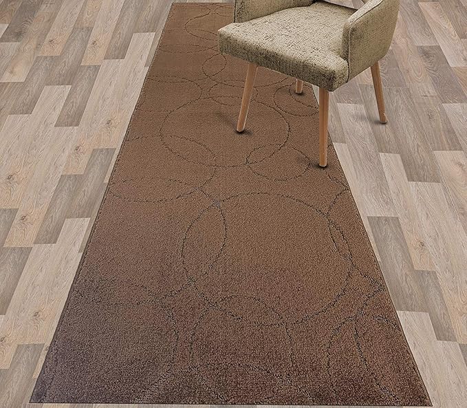 Custom Size Modern Geometric Pattern Carpet Runner Rug for Hallways, Slip Resistant Latex Rubber Backed, 31 inch Wide X Customized Length, Circles Brown, 31 inch X 5 feet