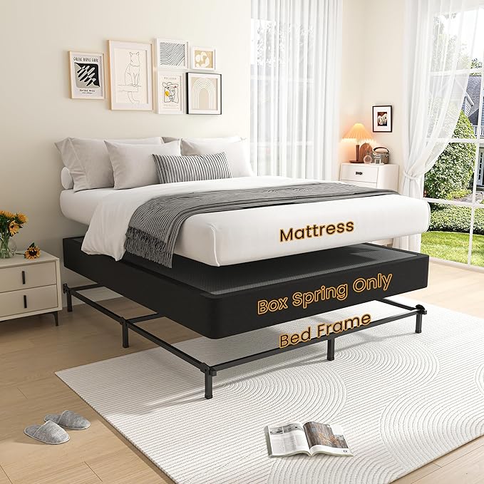 MAF Cal King Size King Box Spring, 10 Inch High Profile Box Spring Cal King 3500 lbs Black Heavy Duty Metal Mattress Foundation with Easy Clean Fabric Cover, Easy Assembly