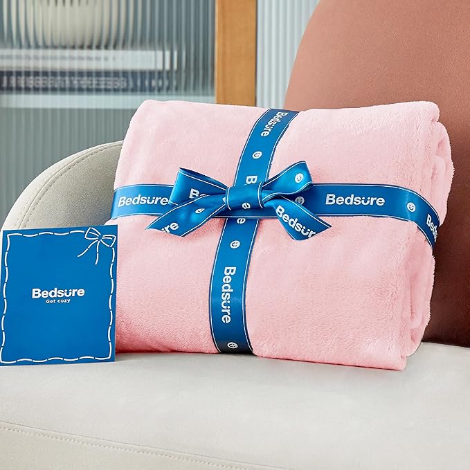 Bedsure GentleSoft Pink Fleece Throw Blanket for Couch - 300GSM Cozy Soft Blankets for Women, Cute Small Fleece Throws for Girls, Pink Home Decor Gifts, 50x60 Inches