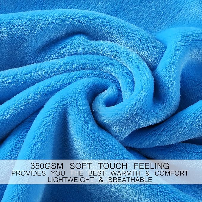 HOZY Soft Blanket Travel Size Fleece Warm Fuzzy Throw Blankets for The Bed Sofa Lightweight 350GSM Sky Blue 50"*61"