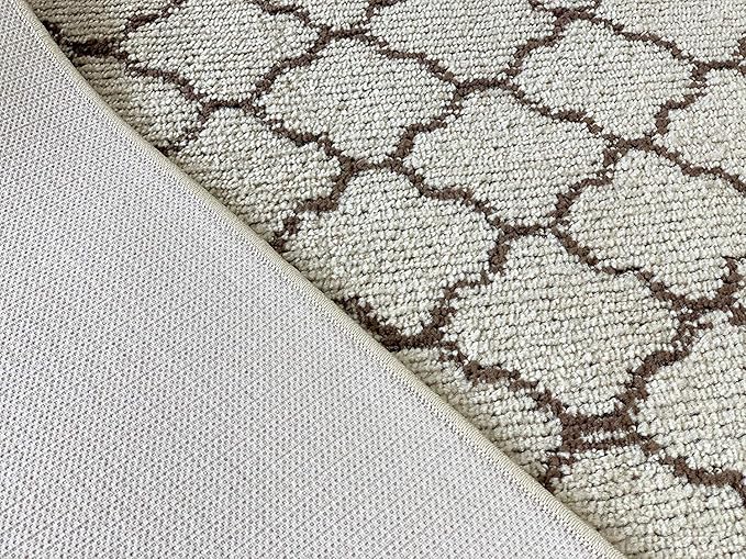 Custom Size Modern Runner Rug Carpet for Hallway Entryway Foyer Kitchen, Slip Resistant Latex Rubber Backed 31 inch Wide X Customized Length, Trellis Beige, 31 inch X 21 feet