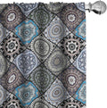 Ambesonne Moroccan Curtains, Detailed Flower Designs with Checkered Pattern and Antique Cultural Inspirations, Window Treatments 2 Panel Set for Living Room Bedroom, Pair of - 28" x 63", Blue Black