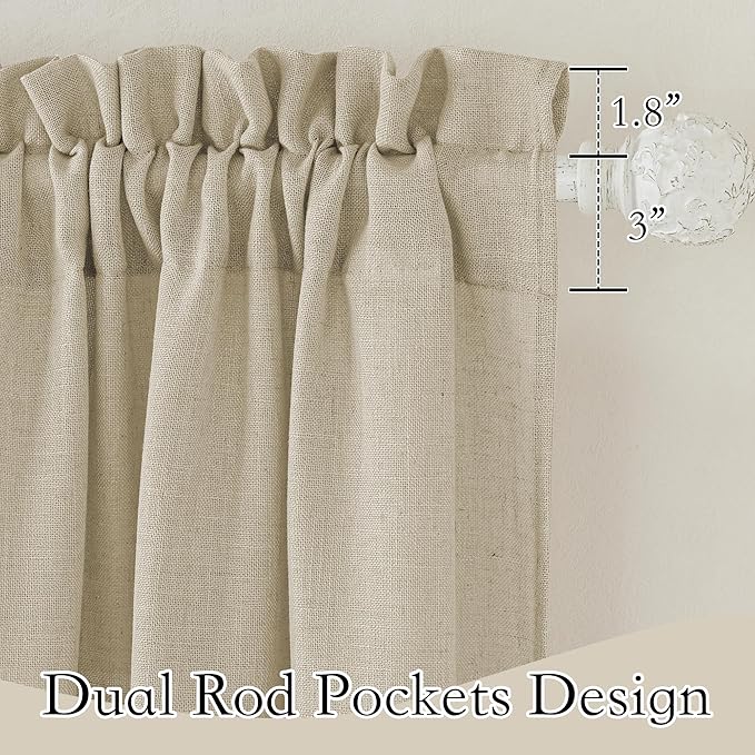 RYB HOME Sheer Curtains Linen Texture Living Room Bedroom Sliding Glass Door, Beige, W 52 x L 95, 2 Panels