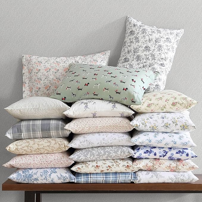 Laura Ashley - Flannel Sheets King Size, Anti-Pilling & Wrinkle Resistant Cotton, Touchably Soft for All-Season Comfort - Bed Sheets with Matching Pillowcases & Fitted Sheet (Audrey Blue)