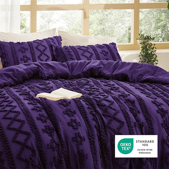 Bedsure Tufted Boho Comforter Set Twin Size - Purple Boho Bed Set, GentleSoft™ 2 Pieces Farmhouse Shabby Chic Embroidery Bedding, Gifts for Woman, Soft Jacquard Twin Comforter for All Seasons