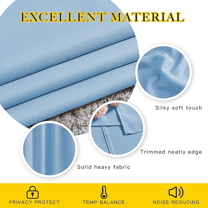 NICETOWN Blackout Window Curtains 72 inches Long, Thermal Insulated Grommet Room Darkening Window Treatments for Bedroom/Living Room, Blue, Set of 2, W37 x L72