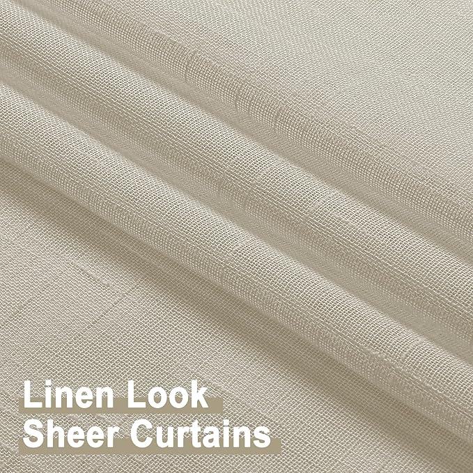 Aiyufeng Kirei Farmhouse Sheer Curtains Flax Textured for Living Room, Semi Sheer Vertical Drapes Privacy with Light Filter for Home Office/Farm House, W40 x L72, Linen, 1 Pair