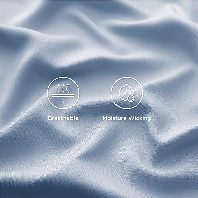 Bedsure Cooling Sheets Twin XL, Rayon Derived from Bamboo, Breathable & Soft Twin XL Sheet Sets, Deep Pocket Up to 16 Inches, Hotel Luxury Silky Dorm Bedding for Hot Sleepers, Dusty Blue