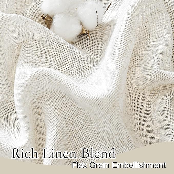 RYB HOME Natural Linen Blend Curtains - Semi Sheer Privacy Window Drapes, Soft Breathable Vintage Light Filtering Sheer Curtains 108 Inches Long for Sliding Door Bedroom, W 52 x L 108, 2 Pcs, Linen