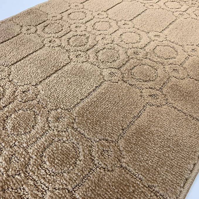 Custom Size Modern Abstract Floor Carpet Runner Rug for Hallways, Slip Resistant Latex Rubber Backed, 31 inch Wide X Customized Length, Art Gold Tan, 31 inch X 30 feet