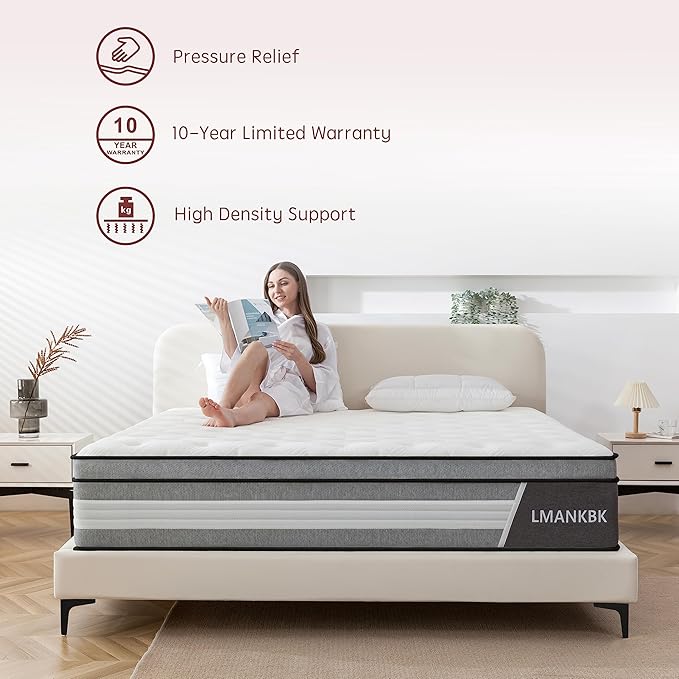 King Mattress, 14 Inch Innerspring Hybrid Mattresses in a Box with Gel Memory Foam, Individually Wrapped Encased Coil Pocket Spring Mattress, Pressure Relief, Medium Firm Support,76"*80"*14"…