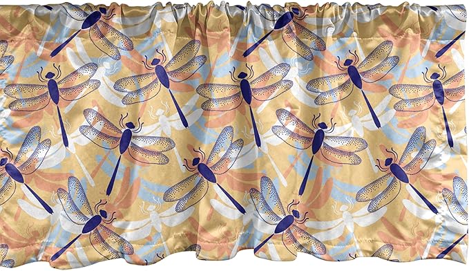 Ambesonne Dragonfly Window Valance Pack of 2, Uneven Big Repetitive Winged Bug 2 Pairs of Patched Wings Flying Orange Blobs, Rod Pocket Curtain Valances for Kitchen Bedroom, 42" X 18", Sand Brown