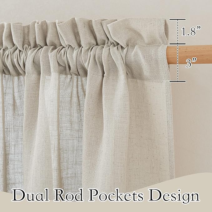 RYB HOME Flax Linen Blend Curtains - European Flax Linen Semi Sheer Curtains Privacy Protect Window Drapes Light Filter for Parlor, Sliding Door, Villa, Party, W 52 x L 95 inch, Angora, 2 PC
