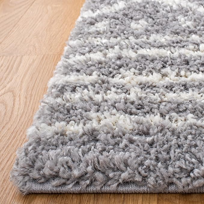 SAFAVIEH Arizona Shag Collection Area Rug - 3'2" Square, Grey & Ivory, Moroccan Design, Non-Shedding & Easy Care, 1.6-inch Thick Ideal for High Traffic Areas in Living Room, Bedroom (ASG741G)