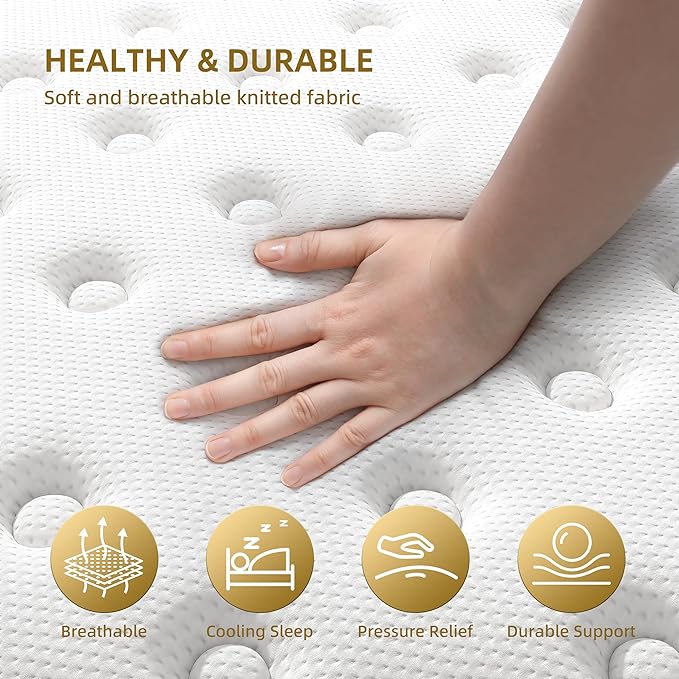 Cooling Gel Memory Foam Hybrid Mattress, 10 Inch Twin Size Mattress in A Box with Pocket Springs for Back Pain & Pressure Relief, Medium Firm Feeling with CertiPUR-US Certified Foam
