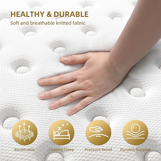 Cooling Gel Queen Size Mattress 10 Inch Hybrid Queen Mattress in a Box with Pocketed Springs Memory Foam for Back Pain & Pressure Relief with CertiPUR-US Certified Foam