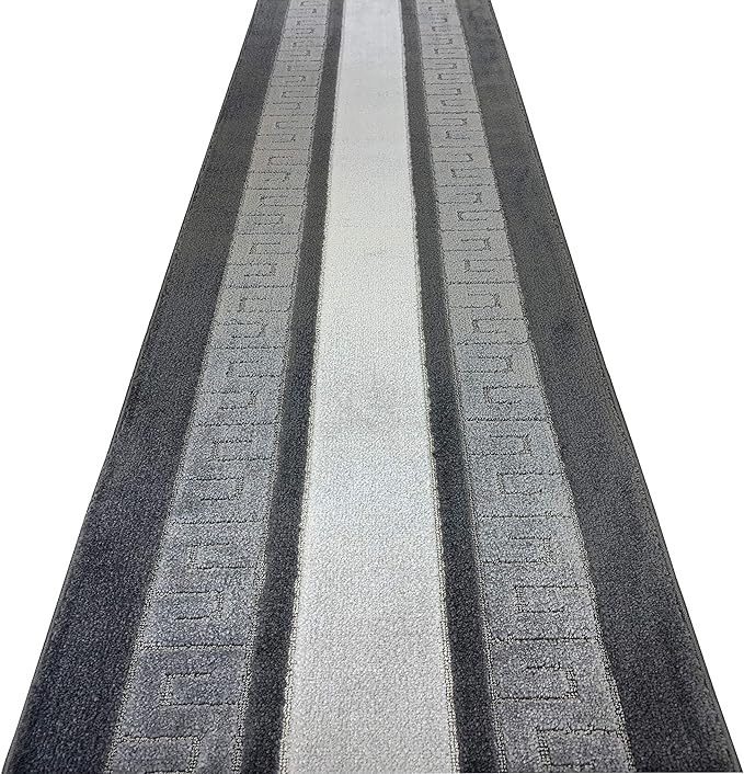 Custom Length Cut to Size Ancient Latin Hellenic Motif Carpet Runner Rug for Hallways, Non Slip Rubber Backed, 31 inch Wide X Customized Length, Greek Key Grey, 31 inch X 3 feet, Doormat Size