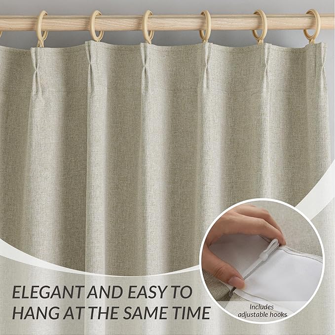 KangBang 95 Inch Blackout Curtains Pinch Pleated Drapes for Living Room, Energy Efficient Linen Textured Window Panels for Bedroom Dorm, Soft & Vertical Home Decor, 52x95 Inch, Linen