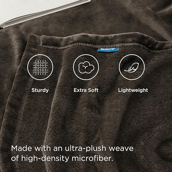 Bedsure GentleSoft Fleece Throw XL Blanket Brown - 300GSM Soft Lightweight Plush Cozy Blankets for Bed, Sofa, Couch, Travel, Camping, 50x70 inches