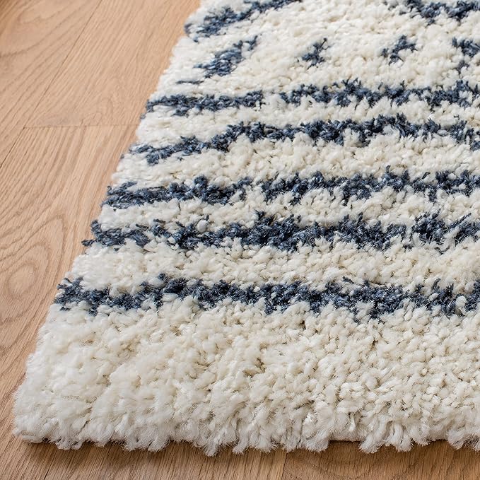 SAFAVIEH Arizona Shag Collection Area Rug - 6' x 8', Ivory & Slate, Non-Shedding & Easy Cleaning, Plush Thick Pile, Ideal for Living Room, Bedroom, Dining Space (ASG741M)