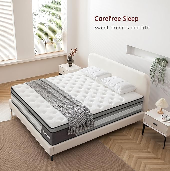 King Mattress,12 Inch King Size Mattress in a Box,Gel Memory Foam and Innerspring Hybrid Mattresses with Individual Pocket Spring for Motion Isolation,Pressure Relief,Medium Firm Feel