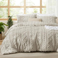 Bedsure Tufted Boho Comforter Set Queen Size - Linen Boho Bed Set, GentleSoft™ 3 Pieces Farmhouse Shabby Chic Embroidery Bedding, Gifts for Woman, Soft Jacquard Queen Comforter for All Seasons