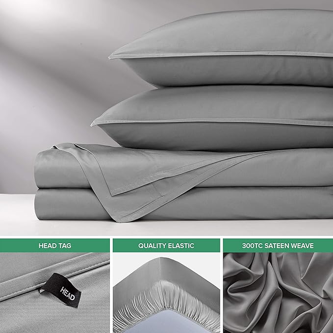 Queen Sheets by Pure Bamboo, Genuine 100% Organic Viscose Derived from Bamboo Bed Sheet Set, Luxuriously Soft & Cooling, Double Stitching, Lifetime Quality Promise (Queen, Stone Grey)